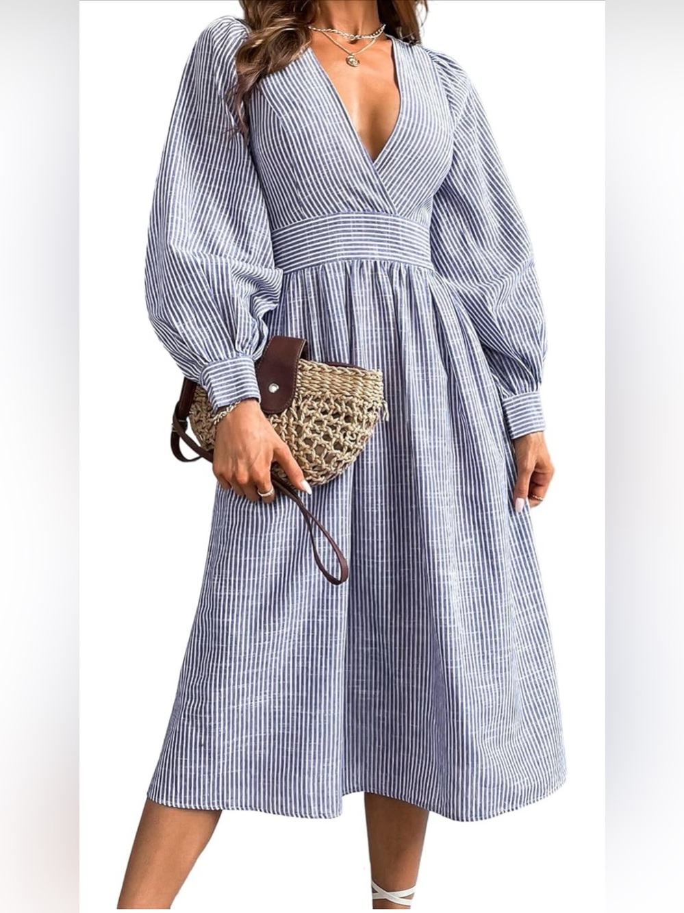 Cupshe Blue and White Striped Asymmetrical Midi Dress
